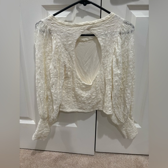 Free People Ivory Lace Long Sleeve Open Back Shirt Size S EUC Jasmine Tea Time - Picture 4 of 6